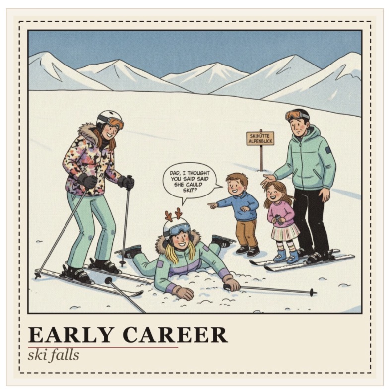 AI-generated keepsake illustration of the ski falls story